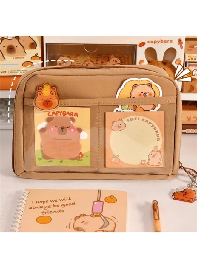 YelaJoy School Stationary Kit, Capybara Pencil Case, Upgraded Thickened Cute Animal Stationery Box, Durable Pen Organizer for Kids, Large Capacity School Supplies Storage Bag,Dirt-Resistant Pencil Case - Image 4